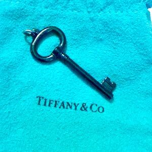 Retired Tiffany & Co. Titanium oval Black Key charm Pendant with pouch.